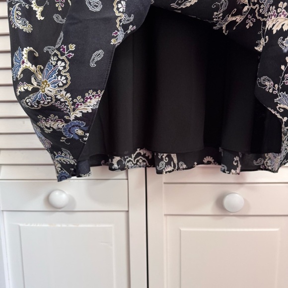 Rebecca Taylor Silk Blend Paisley Dress Black Ruffle Flutter Sleeve Size 8 - Picture 6 of 13